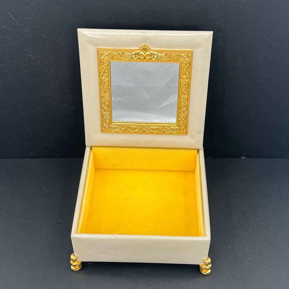 Vintage Shiseido vegan leather and metal golden trim box and rotating mirror